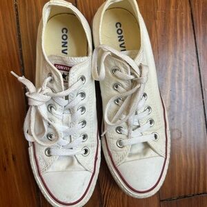 Converse Off-White Canvas Sneakers with Red Trim